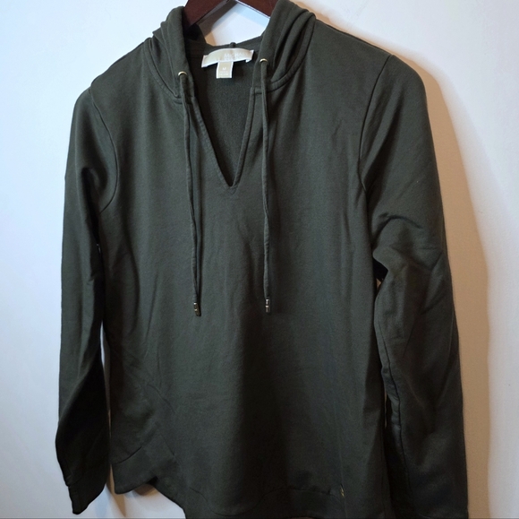 Michael Michael Kors Olive Green V-Neck Hoodie Crossover Hem Size Medium - Picture 7 of 8